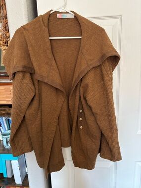 Free People Rust Brown Draped Open-Front Cardigan